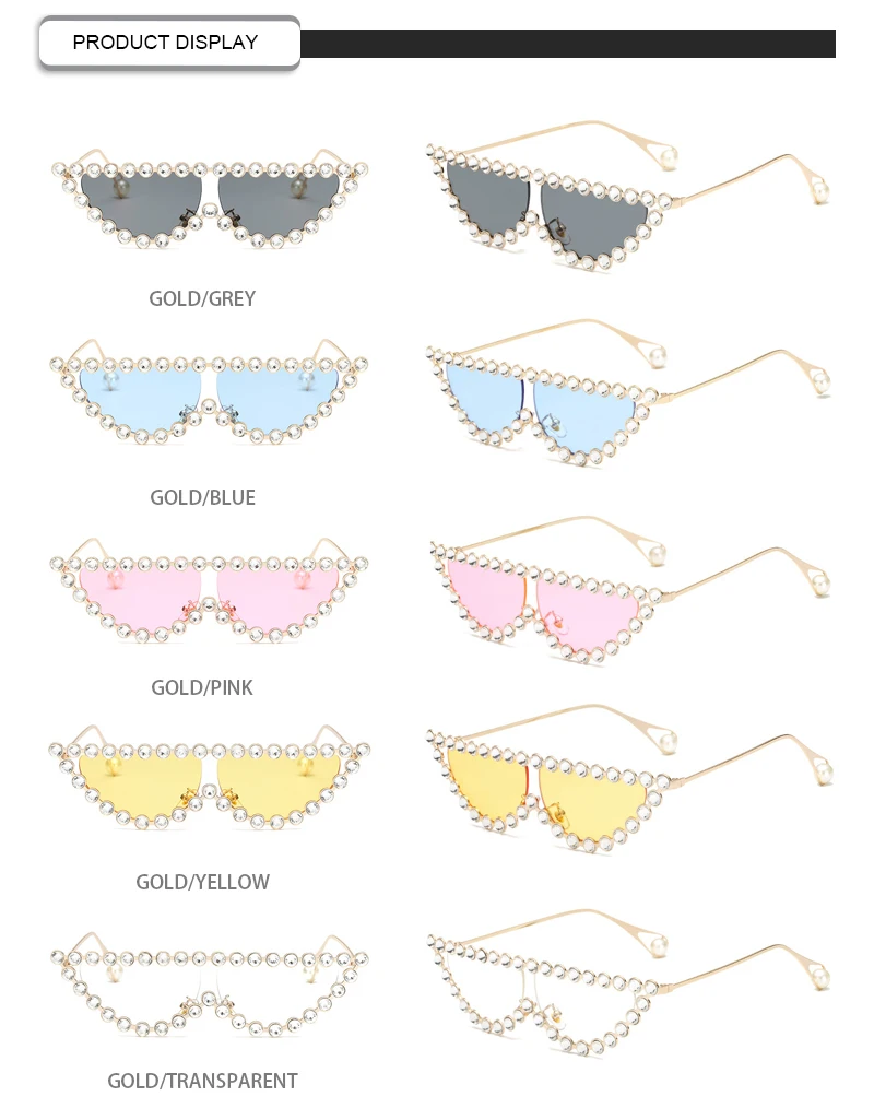 Jewelry Fashion 2019 Personality Diamond Frame Cat Eye Unisex Women Glasses Pearl Sunglasses