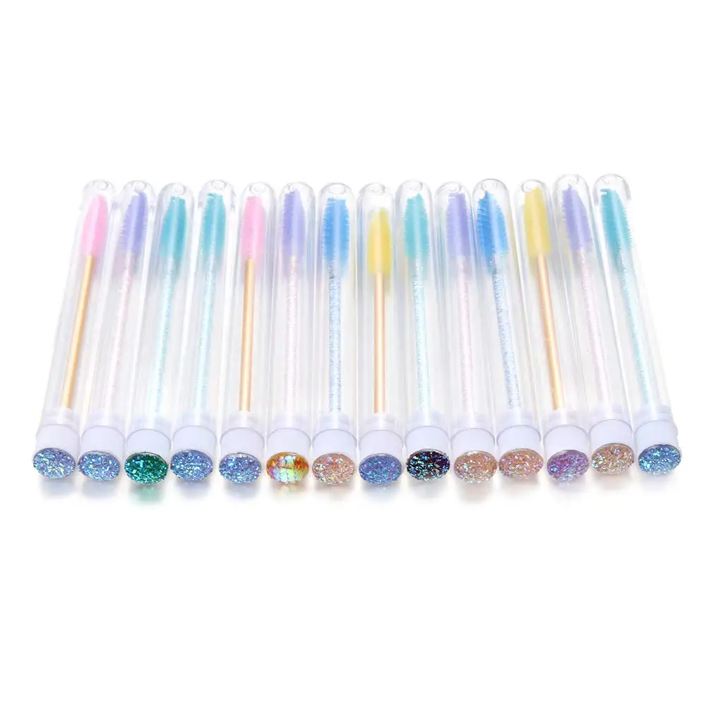 

Private label new reusable Disposable Lash Brush with cover in diamond tube Eyelash Extension Brush Independent Tube, Red,pink,yellow,blue