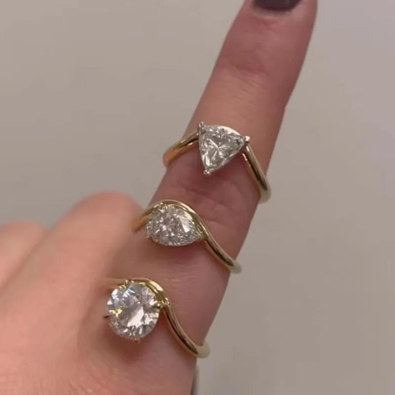 

High End 18K Plain Gold Water Drop Round Triangle Zirconia Fine Arrow Rings Stainless Steel Trendy Simple Gold Plated Jewelry