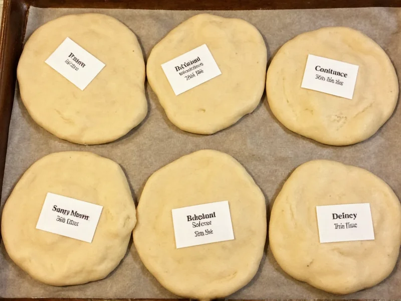 Pie dough disks labeled for freezer storage