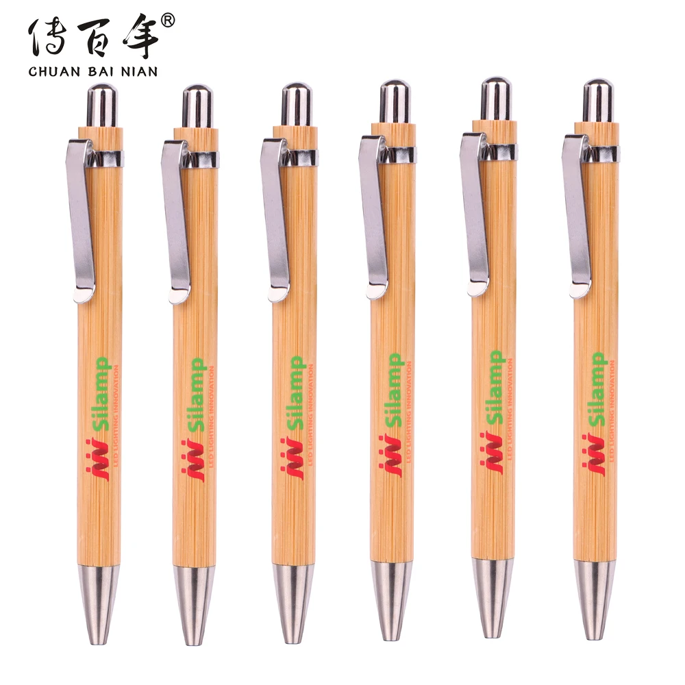 High Quality Promotional Custom Logo Eco Friendly T Wood Bamboo Ballpoint Pen With Metal Clip 9413