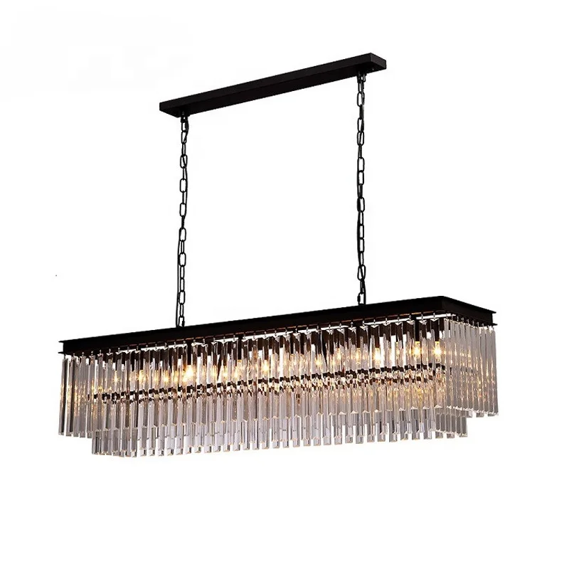Black Modern Nordic Luxury Rectangle Crystal Chandelier Gold LED Pendant Light Dining Room Lobby Foyer Empire Lighting