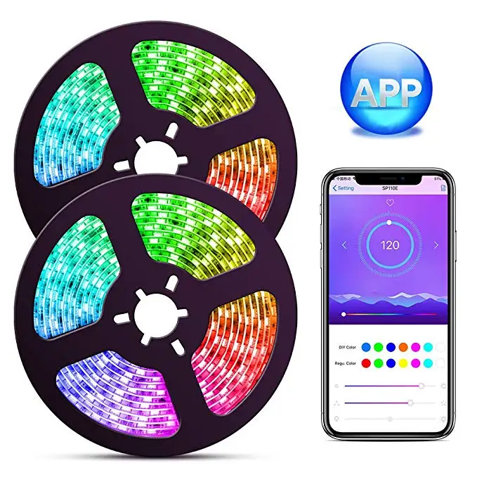 Music Group Timer Bluetooth App Control LED Strip Lights 32.8ft Waterproof Flexible Rope Lights RGB SMD2835 600LEDs