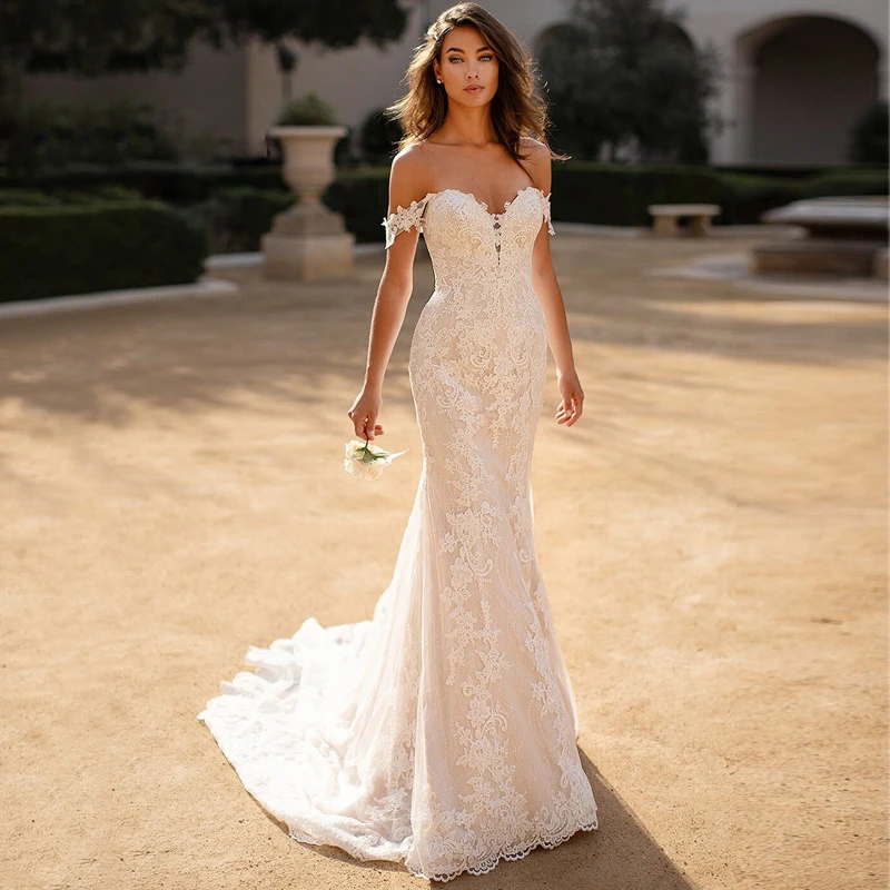 

FA217 Design Champagne Mermaid Wedding dress 2022 Sweetheart Sleeveless Boho vestidos de noiva Plus Size Elegant White Lace, Default or custom