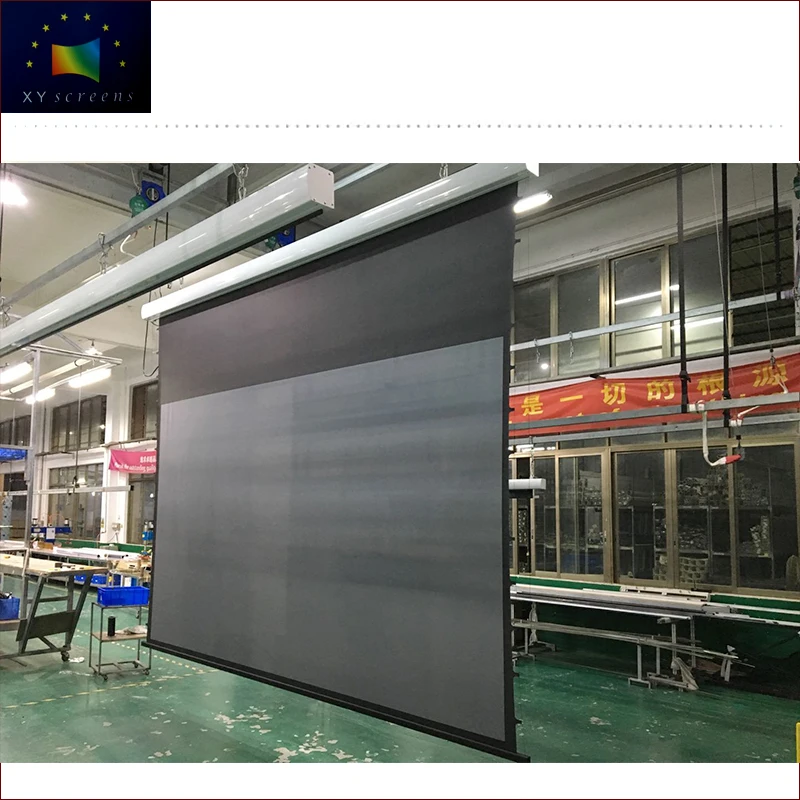 

xyscreen factory wholesale 4K anti-light tab-tensioned motorized projection screen with aluminum alloy housing