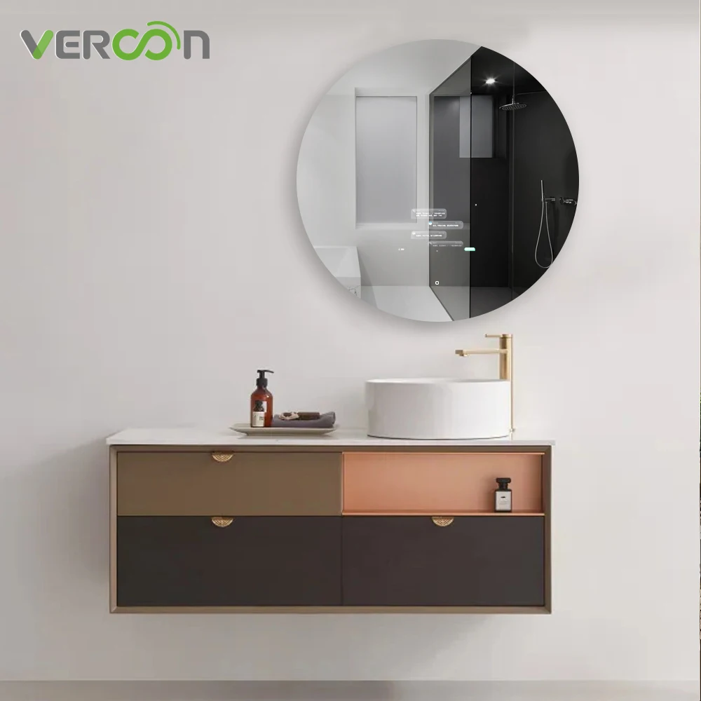 

Vercon multi language smart mirror with touch screen TV android LED lighted smart mirrors for hotel real estate project