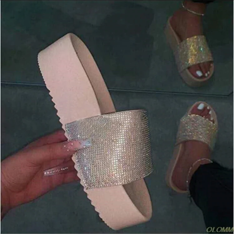 

2020 Platform Neon Cheap Shoes Diamond Lady Footwear Increased Wedges Chunky Heel Pumps Plus Size Slippers women's sandals, Green/black/light pink/ deep pink
