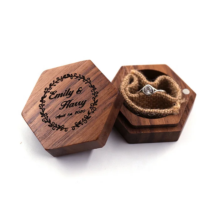 

Personal custom engrave logo magnet wood ring box jewelry packaging cases