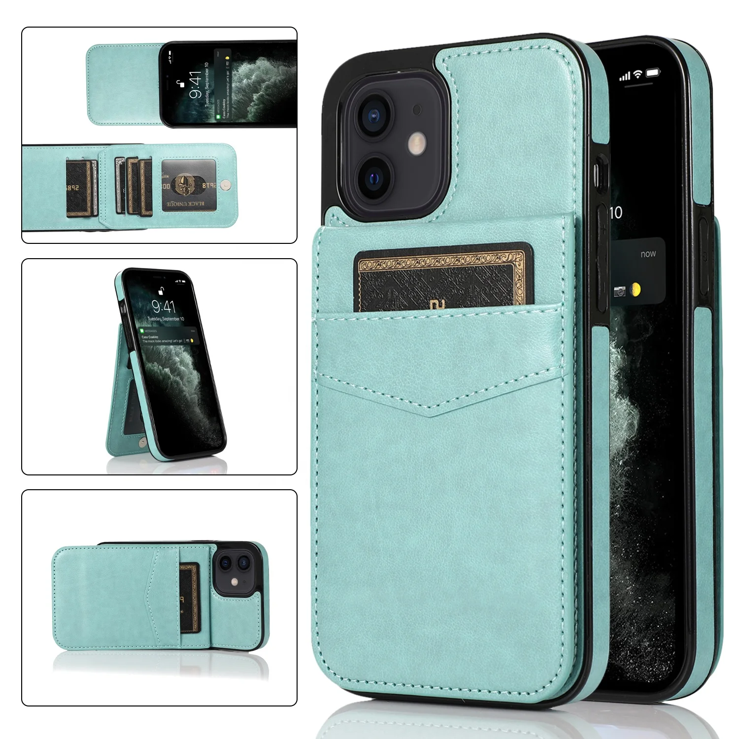 

Genuine Leather Wallet Phone Case with Card Slot for iPhone 12 Mini/12/12 Pro Luxury PU Leather Back Cover for iPhone 12 Pro Max, Multi colors