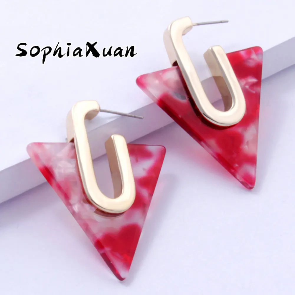 

SophiaXuan new fashion retro personality geometric triangle acetic acid plate earrings female wholesale hawaiian jewelry, Picture shows