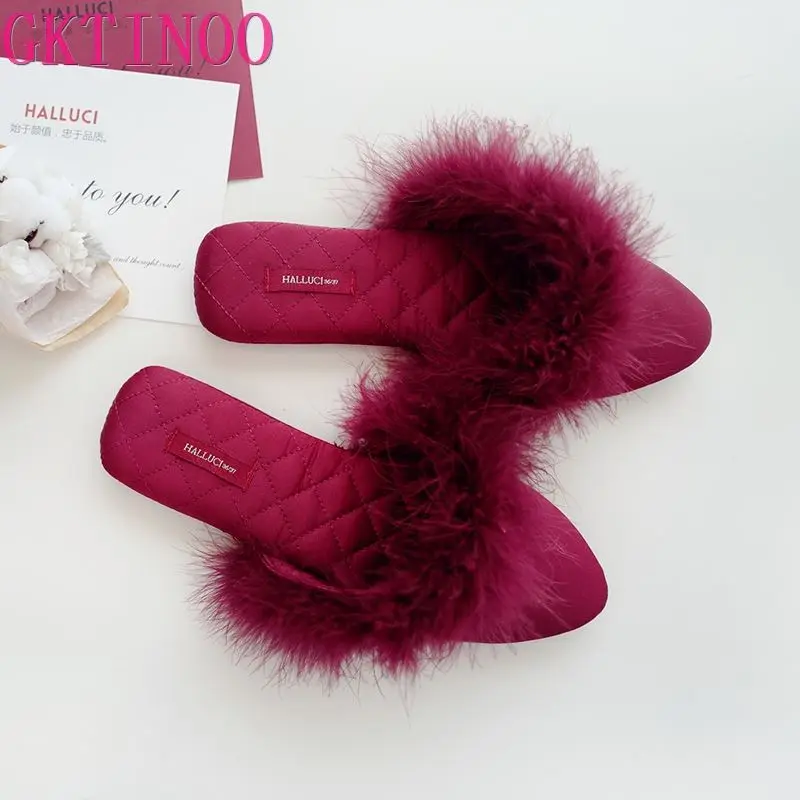

GKTINOO 2021 New Lovely Women Flip Flop Pointed Toe Home Floor Soft Slippers Female Shoes Girls Winter Spring Warm Shoes