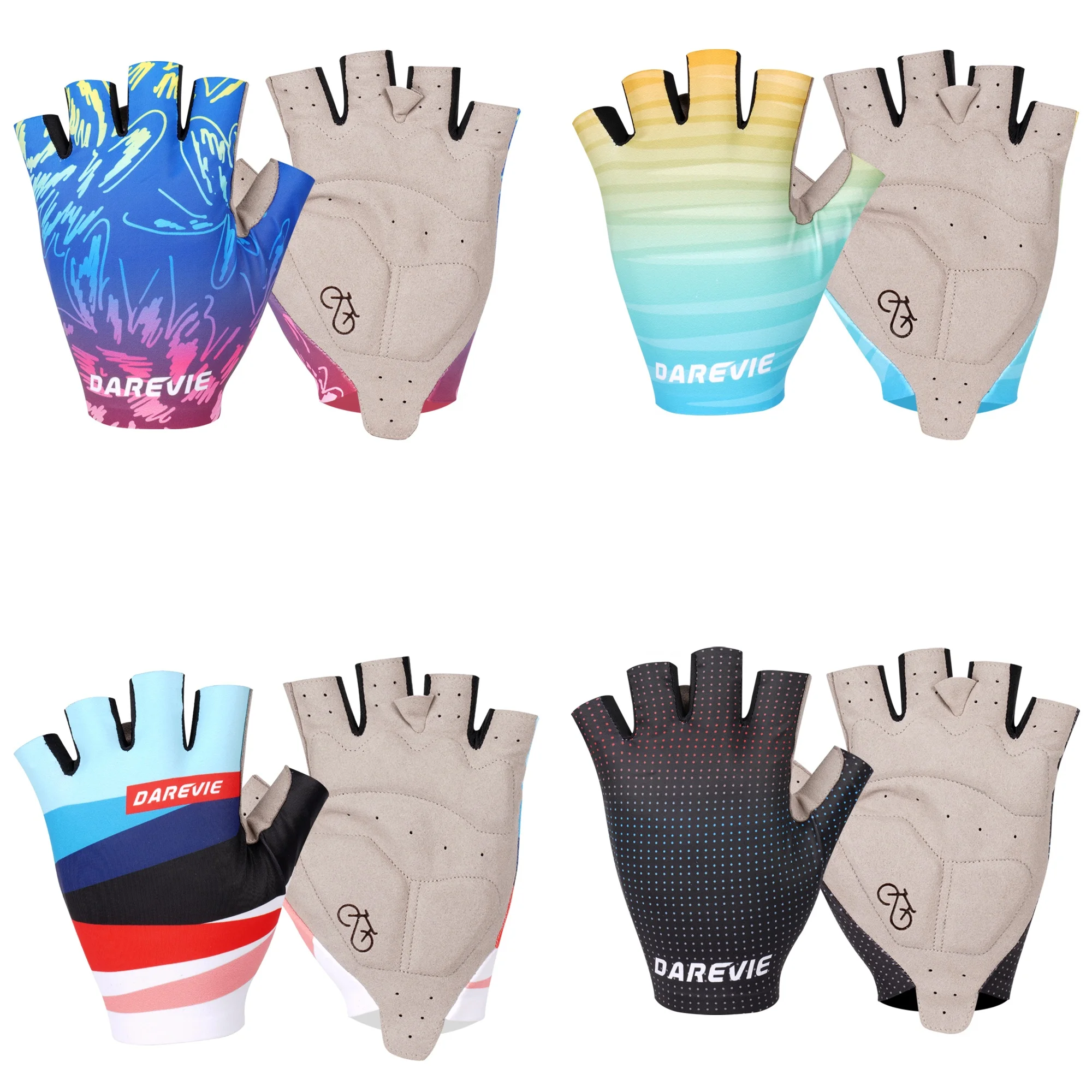 

Colorful Pro MTB Road Bicycle Riding Short Finger Gel Palm Bike Gloves Cycling for Men Unisex Print Universal Windproof 1-2 Days