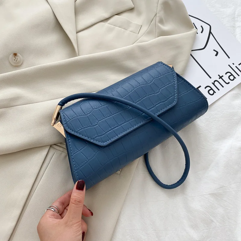 

2021 Simple Design Underarm Purse Women Shoulder Stone Pattern Pu Leather Bags Female New Trendy Retro Handbag, White,yellow,black,blue