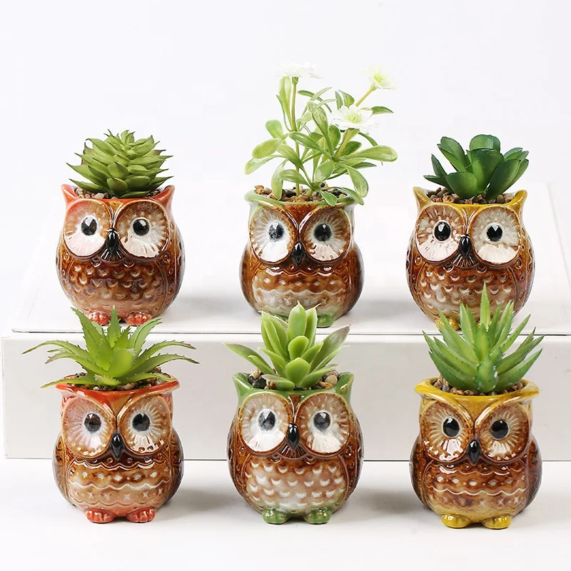 

6Pcs/Set Ceramic Owl Shape Garden Flower Pot Desk Plant Pot Creative Design Succulent Planter Pot Home Garden Decoration indoor