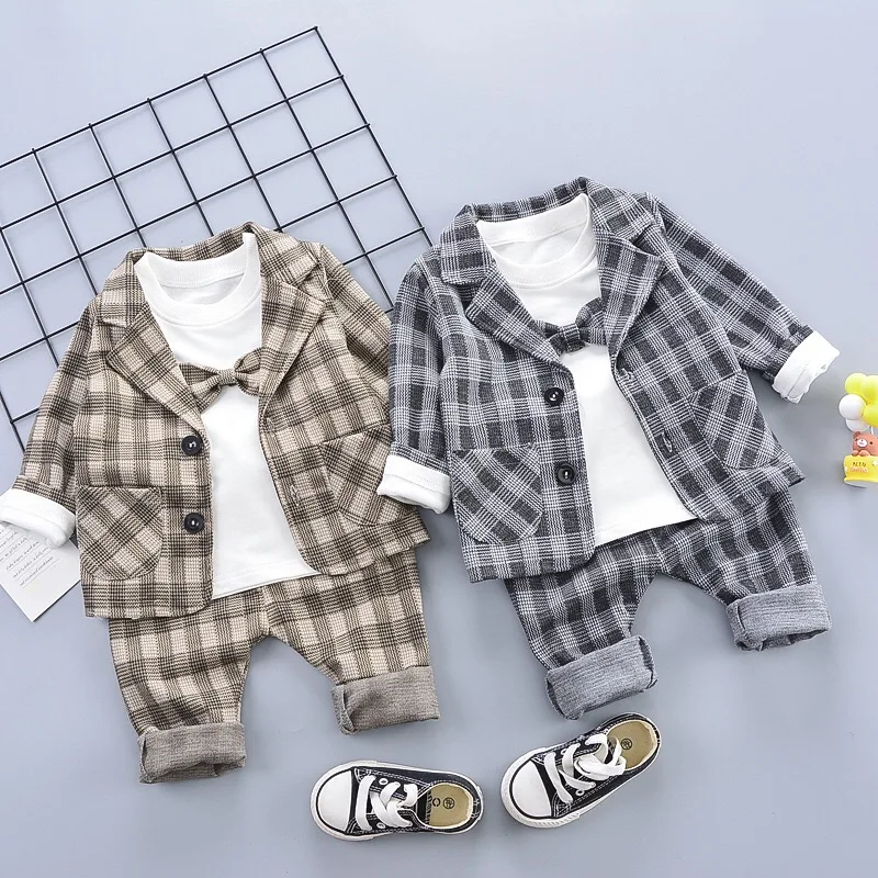 

New Design toddler boys casual Suit set Boys Western-style clothes set plaid Suit infant boys Children Clothing Set, Picture shows