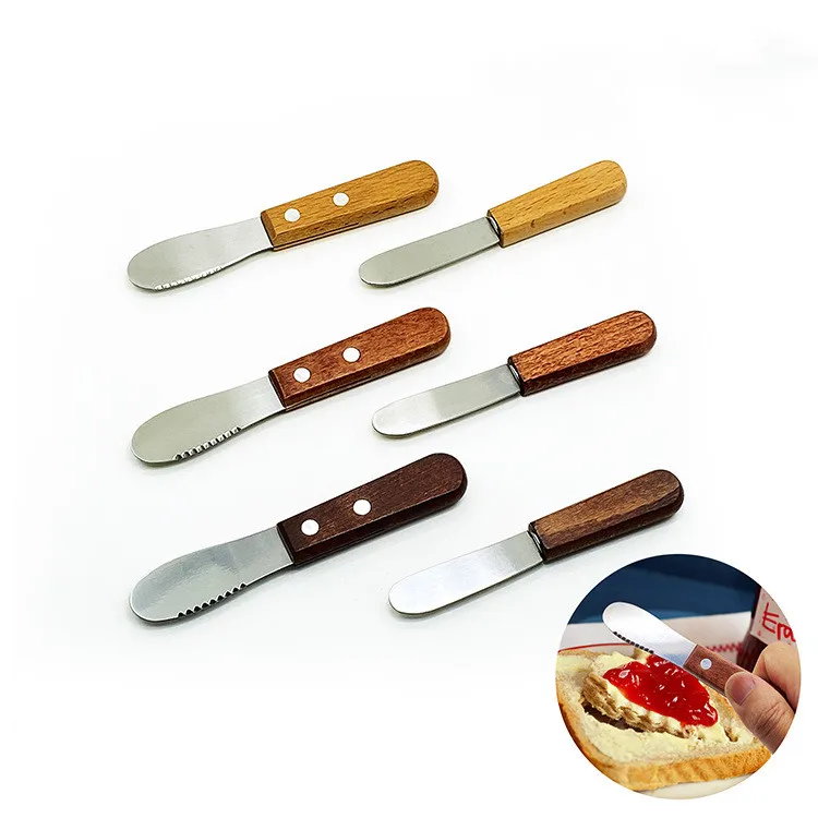 

New Portable Mini Sandwich Spreader Butter Cheese Slicer Knife Stainless Steel Spatula Kitchen Tool with Wooden Handle