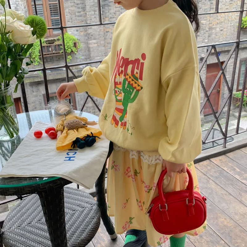 

2022 autumn infant baby kid long sleeve fleece toddler boys girls cartoon shirt casual outfit Korean design KM2022Q36034