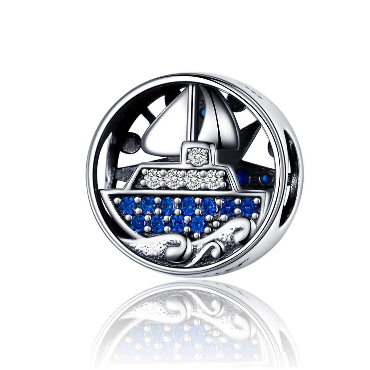 

S925 pure silver diamond voyage blue sailboat women's Beaded
