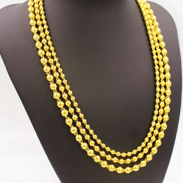 

Male And Female Brass Gold Plated Chain Glossy Round Beads Necklace And Beads Temperament Jewelry