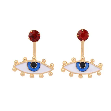 

2021 Retro Removable Red Crystal Oil Drip Evil Eyes Stud Earrings Gold Plated Turkish Blue Evil Eyes Earrings For Ladies