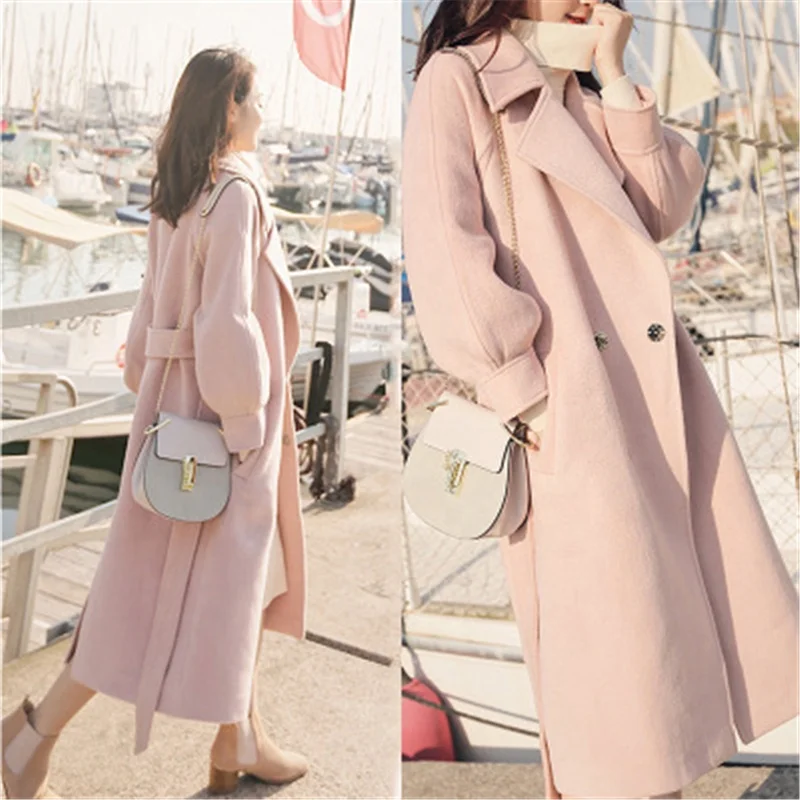 

Winter Women Woolen Overcoat New long lantern sleeves woolen coat Winer Large Size female long section thick woolen coat