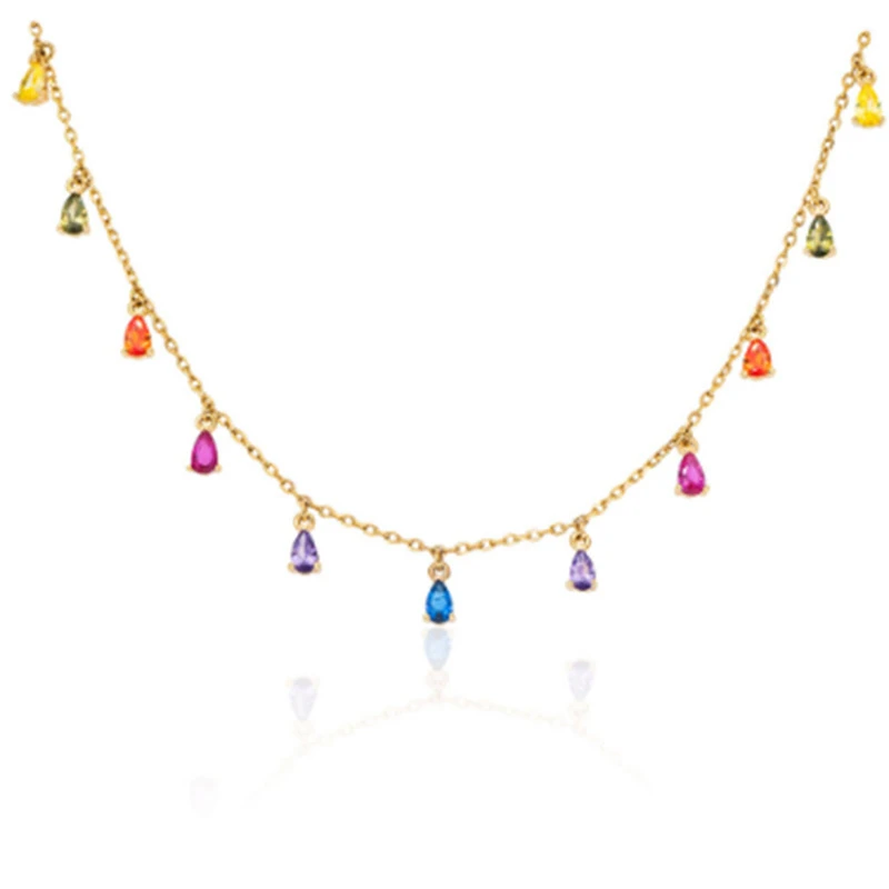 hot-selling summer necklace S925 silver gold plated colored Stone Rainbow zircon water drop charms Necklace Women