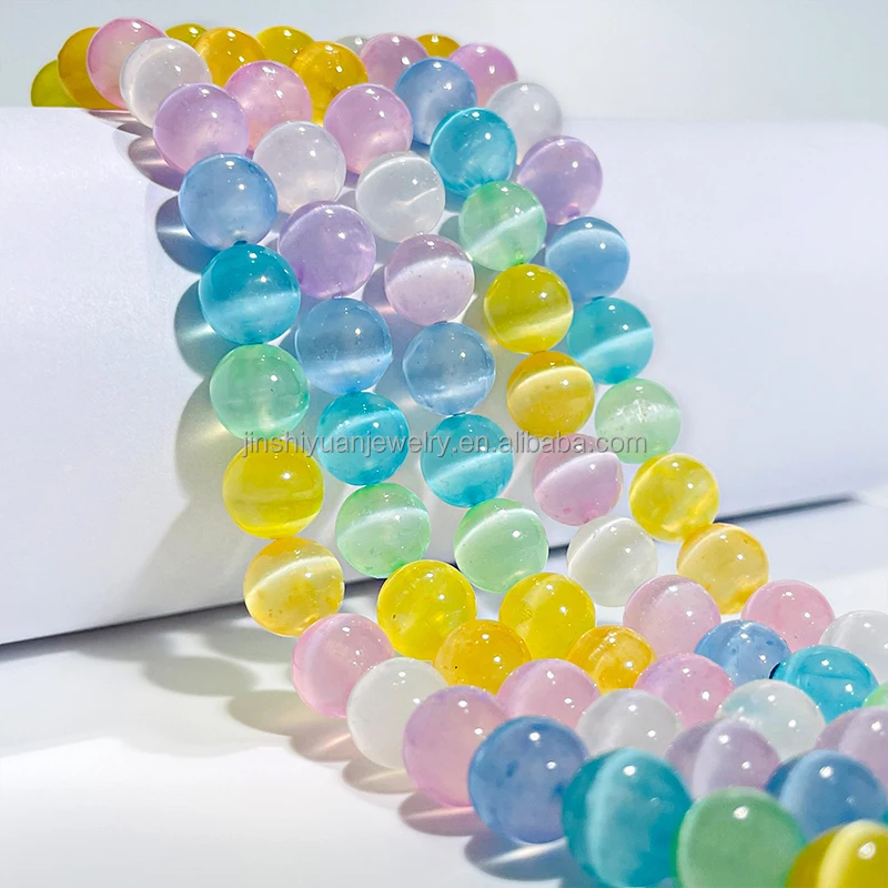 Shiny Natural cat eye stone Gemstone Heads For Jewelry Making Bracelet Necklace Colorful Cat Eye Round Loose Beads