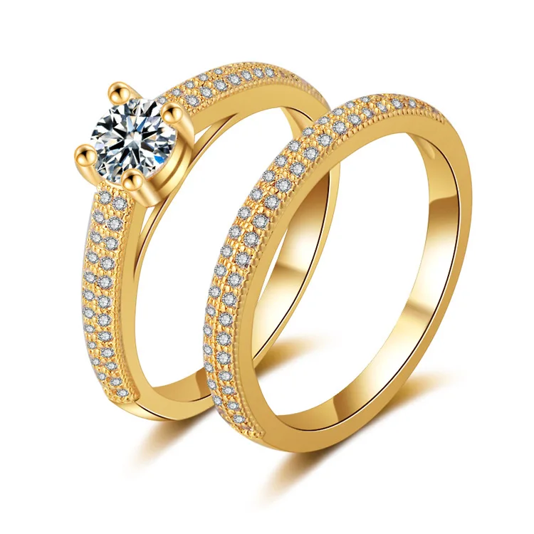 

New Arrival Women Jewelry Round Cut Gold Cubic Zircon Diamond Engagement Ring, Picture