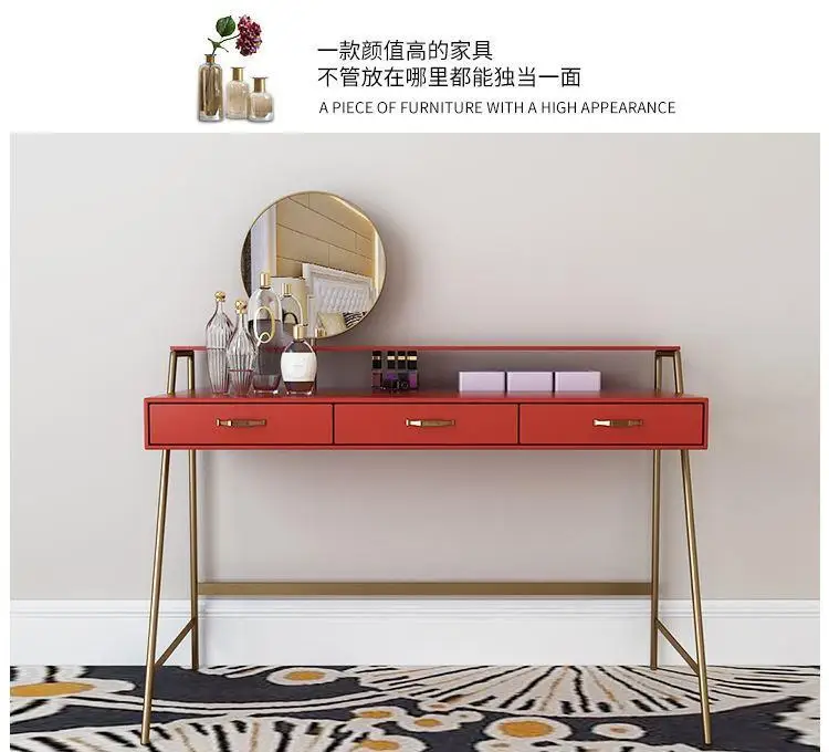 Modern painting high glossy wooden bedroom furniture Iron fram dressing table with three drawers