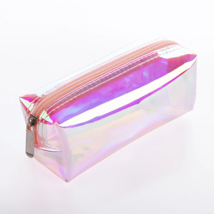 

Customized Pink Sparkling Professional Small Durable Holographic Clear Nylon Cosmetic Makeup Bag, Transparent
