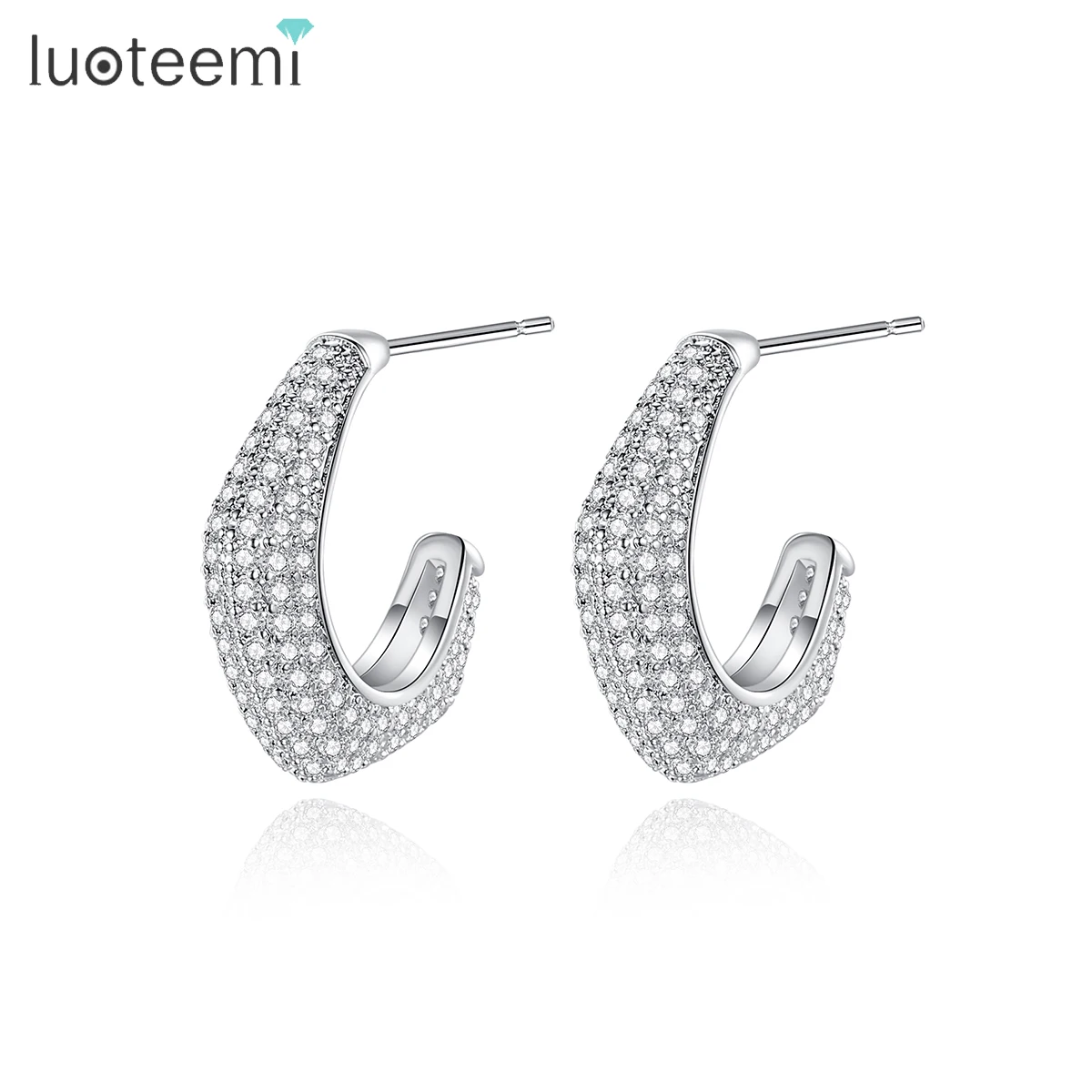 LUOTEEMI Modern Unique Jewelry Bridal Drop Zircon Bride Popular Hoop Women Trendy Statement Cz Earring