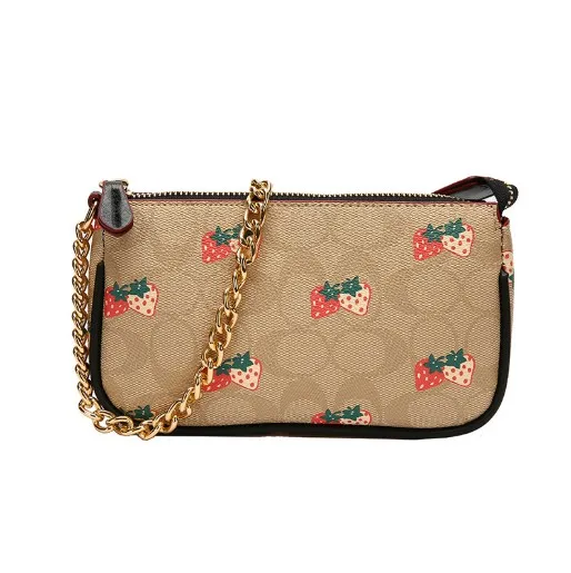 

2021 Famous Brand Designer PU Leather Strawberry Print Crossbody Chain Bag For Women, Black&brown