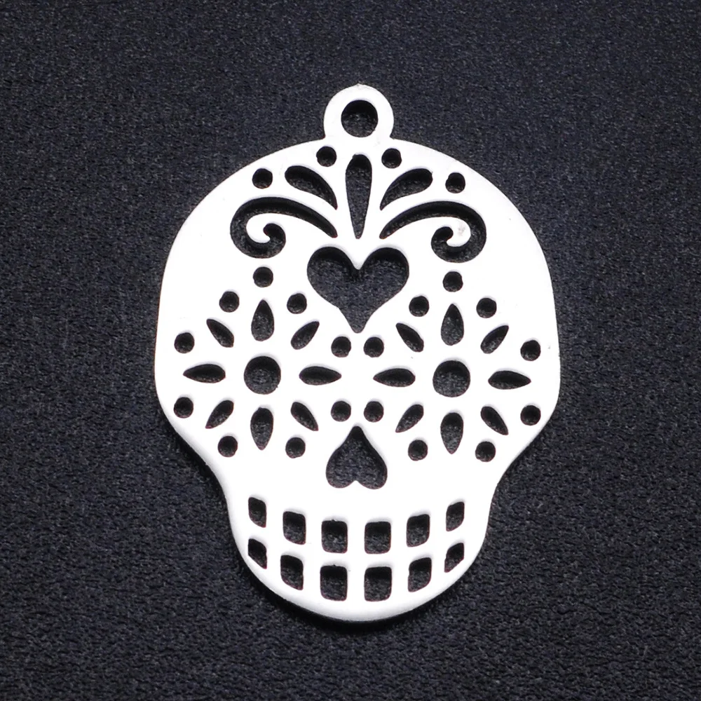 

Wholesale Stainless Steel Hollow Out Punk Skull Charm Jewelry Necklace Pendant 5Pcs/Bag