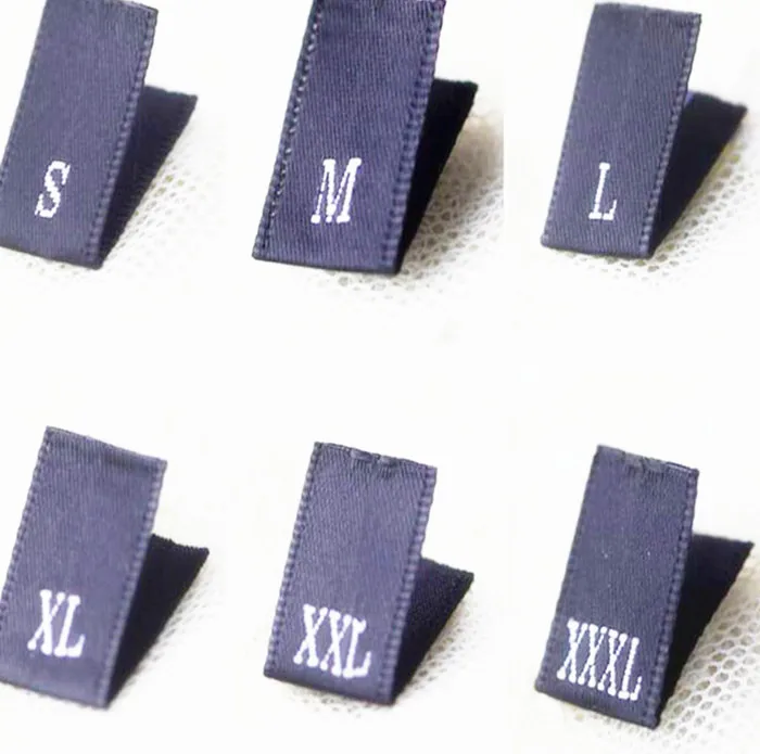 

small medium large In Stock Non Logo Centerfold Black Color 100% Polyester Woven Size Tags for Clothes