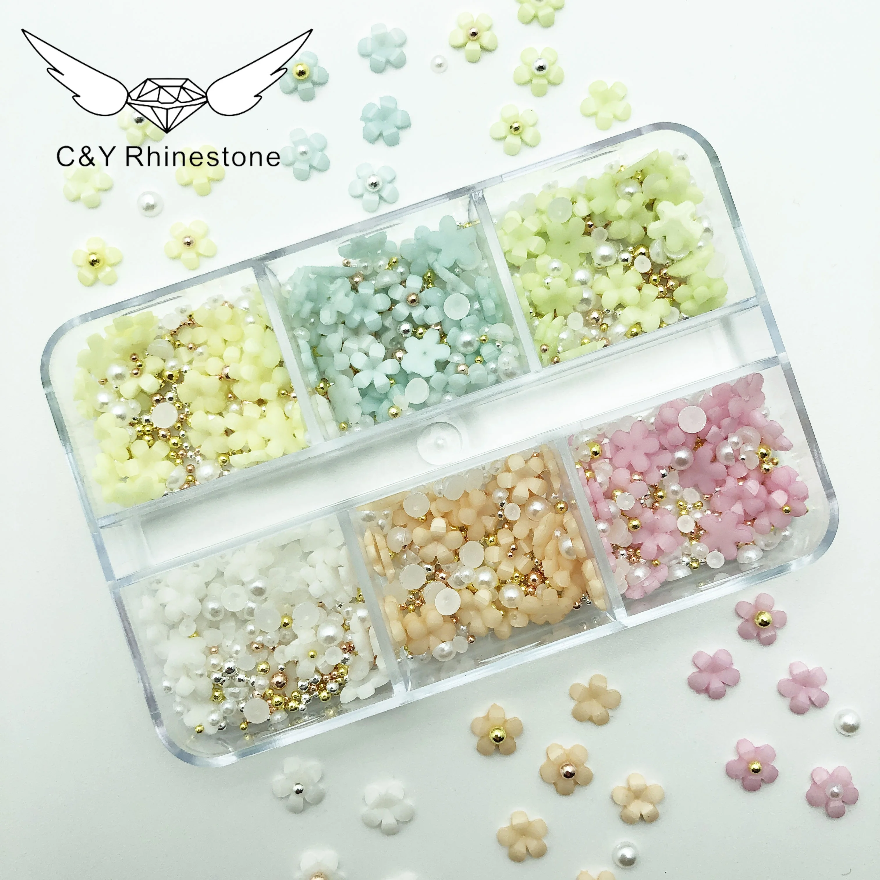 

CYWholesale Resin Nail Art Five-Petal Decorative Mixed Color Beautiful Nail Art 3d Resin Small Flower Nail