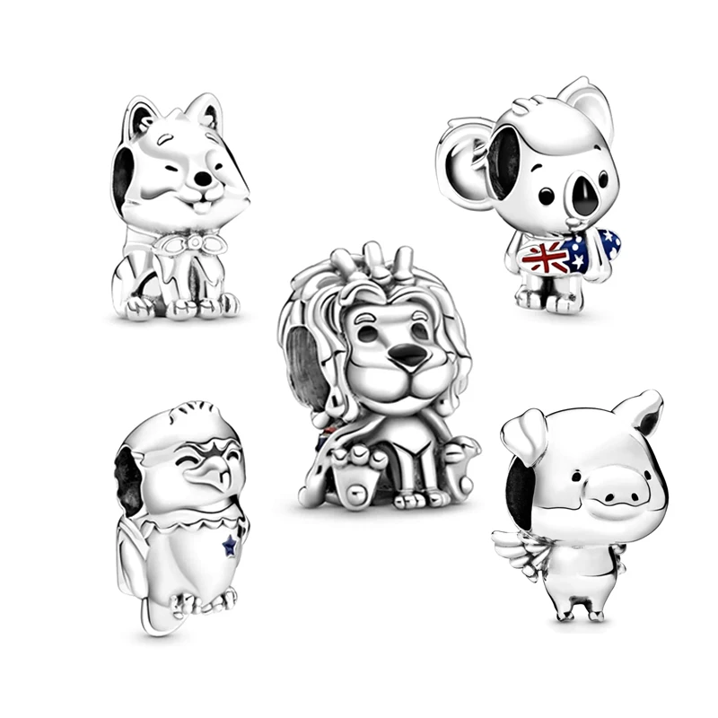 

2020 New Collection Animal Series Surfing Koala Lion Bald Eagle Akita Dog Charms S925 Sterling Silver Beads Wholesale