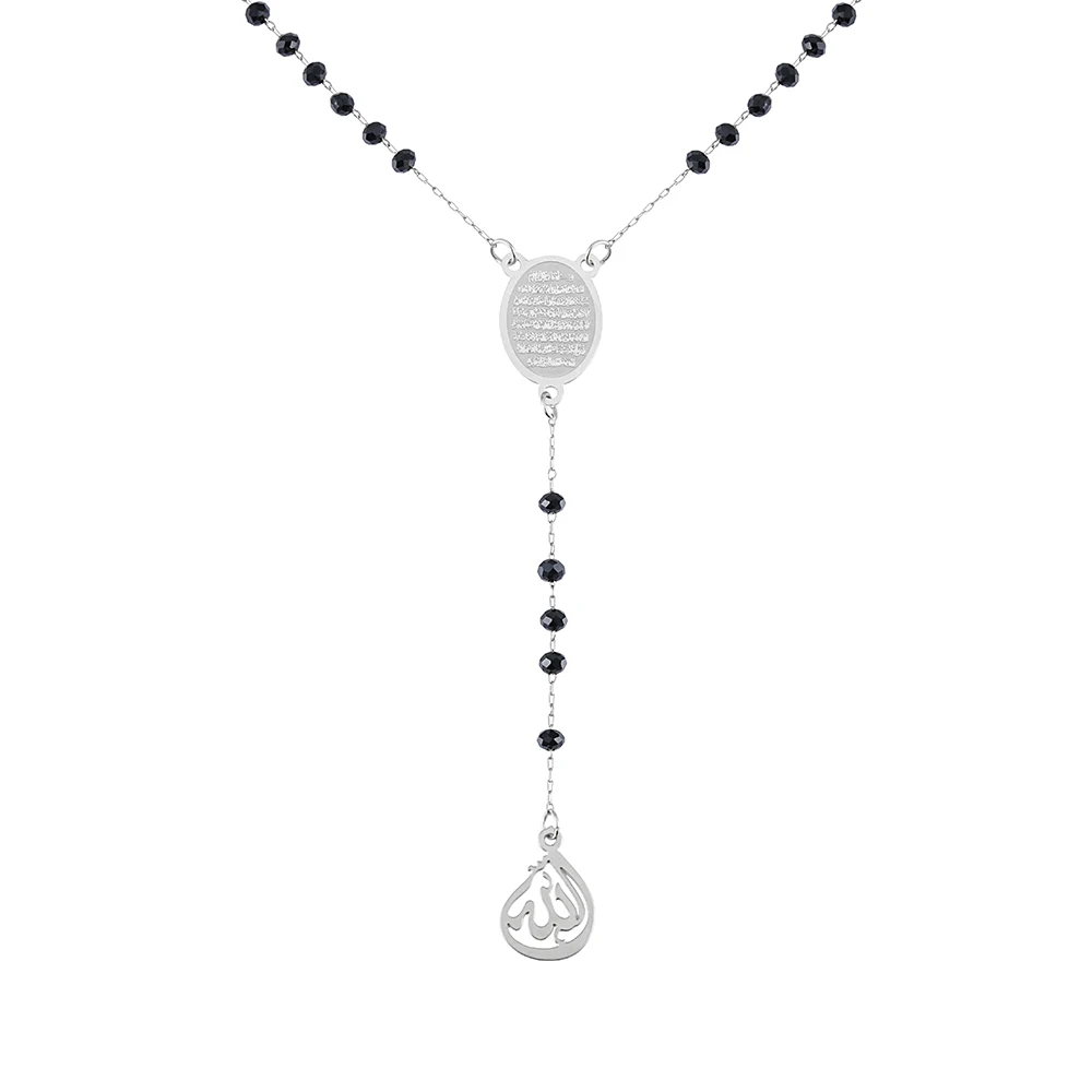 

Wholesale Fashion Jewelry Stainless Steel Black Bead Religious Pendant Rosary Necklace