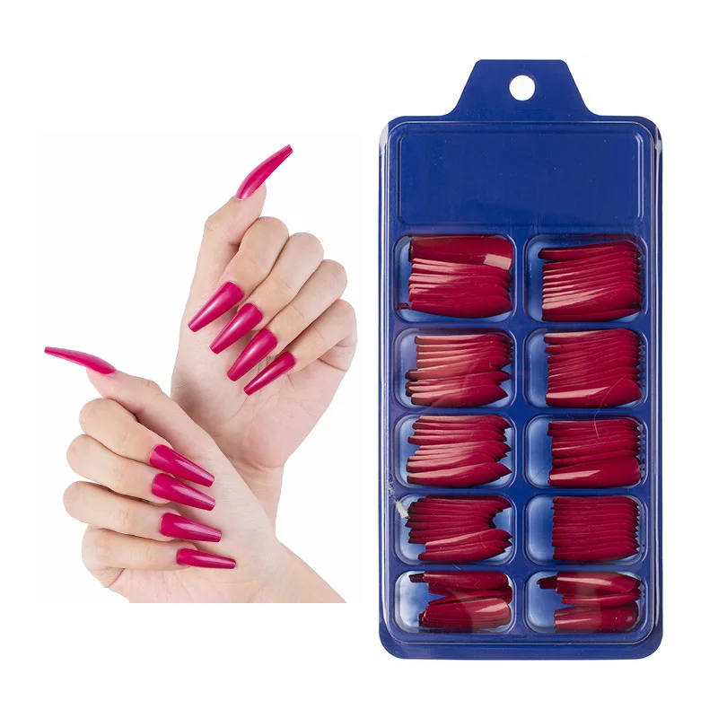 

NAF009 100pcs Wholesale Price Long Coffin Press on Nails Candy Color Full Cover finger nail Acrylic Ballerina Nails