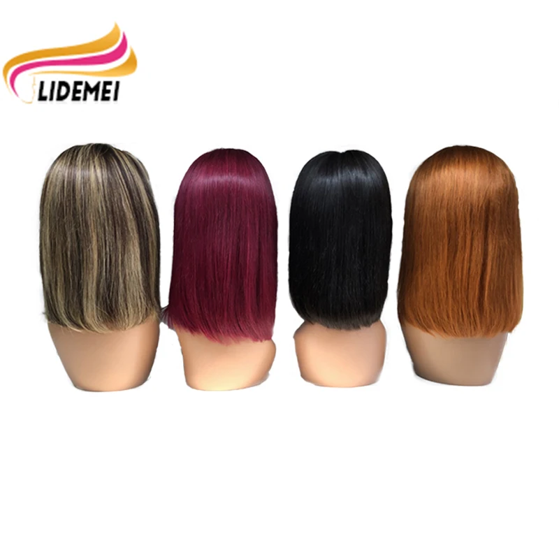 

Lidemei Hair Wigs Deal Free Shipping 4pcs 12 inch Straight 4X4 Lace Closure Wigs Highlight 4/30 Burgundy Orange Black Bob Wig