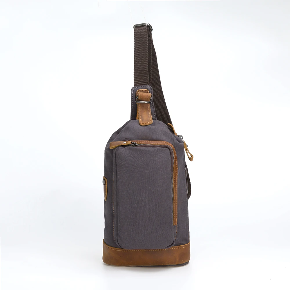 

20SC-8945M Fashion Message Bag Canvas leather Trim Cross Sport Men's Chest Bag