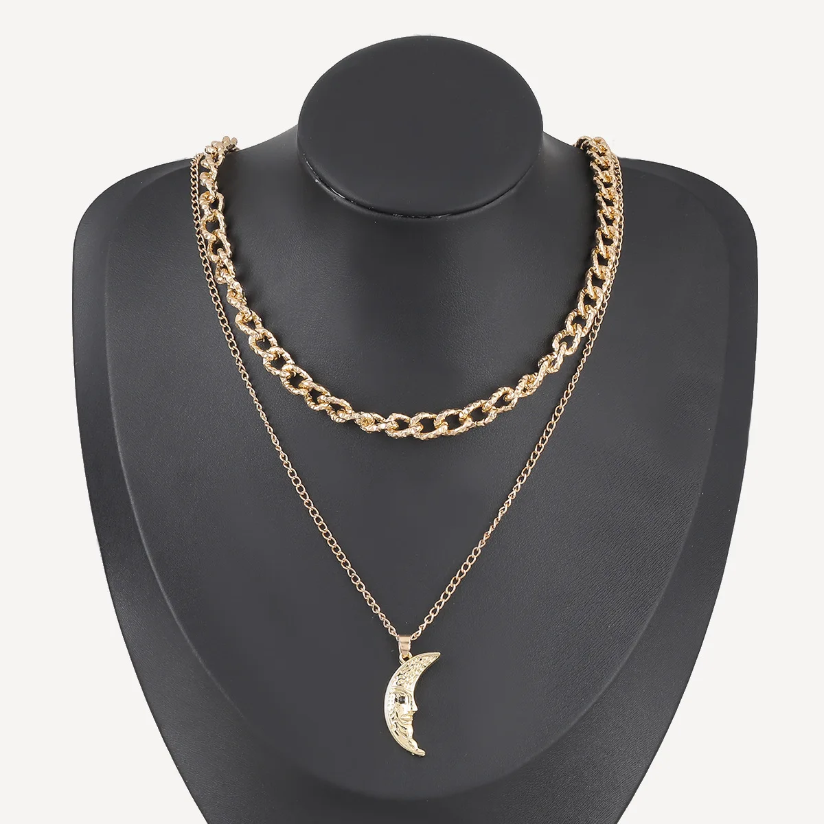 zooying时尚分层合金链项链月形吊坠项链女士