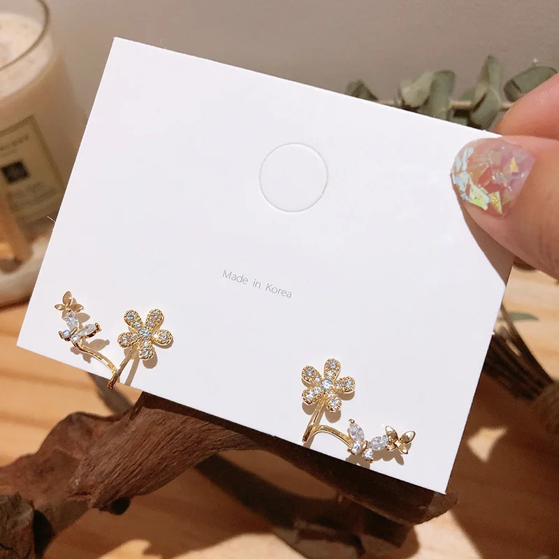 

2021 fashion crystal butterfly flower gold plated cuff earring