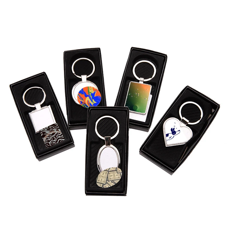 

HOCAYU Personalized Wholesale White Round Metal Sublimation Keychain Blanks with Packaging Box