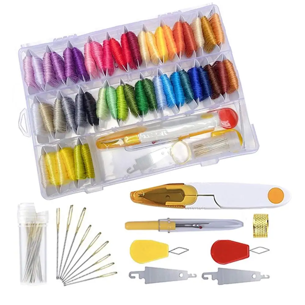 

87 Pack Embroidery Floss Supplies Kits, 50 Colors Cross Stitch Threads and 37 Embroidery Kits with Organizer Storage Box