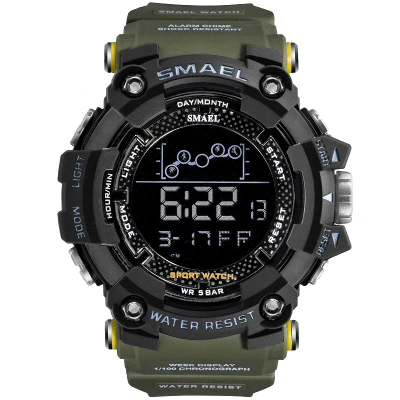
2019 Smael 1802 military sport LED digital man wristwatches 5ATM water resistant with TPU rubber strap 