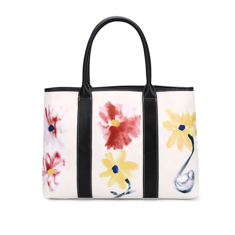 

Fashion new arrival flower printed lady handbag large capacity canvas women tote bags