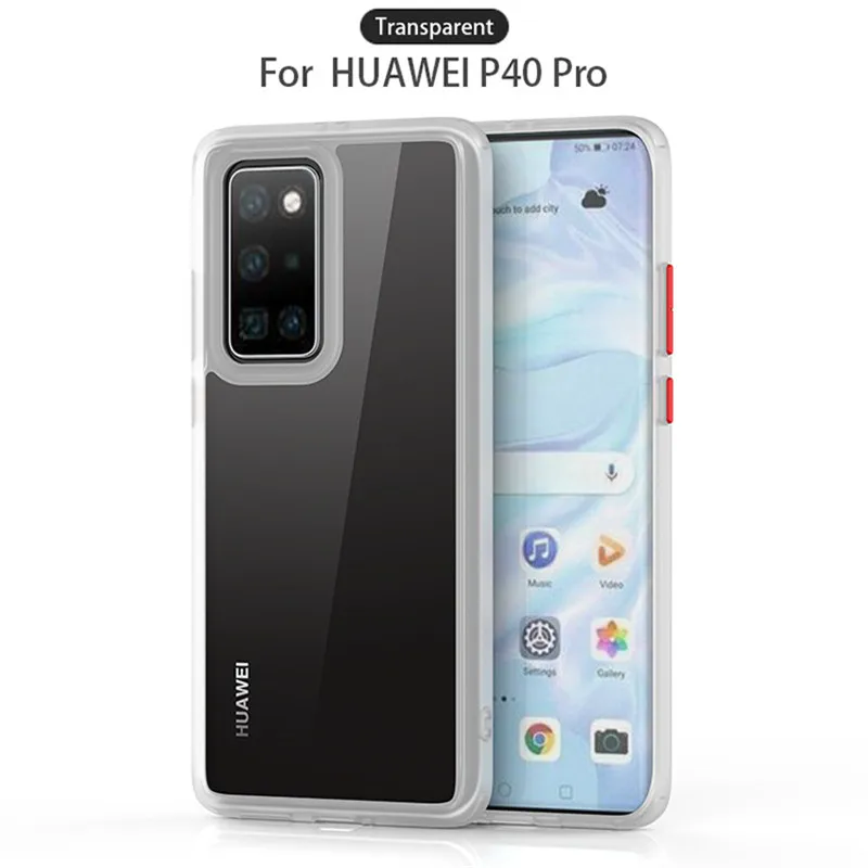 

2020 New Cover Cases For Huawei P40 Cases Transparent TPU+PC Phone Cover For Huawei P40 Pro Clear Protective Case For P40 Series, Transparent,green,blue,red,black