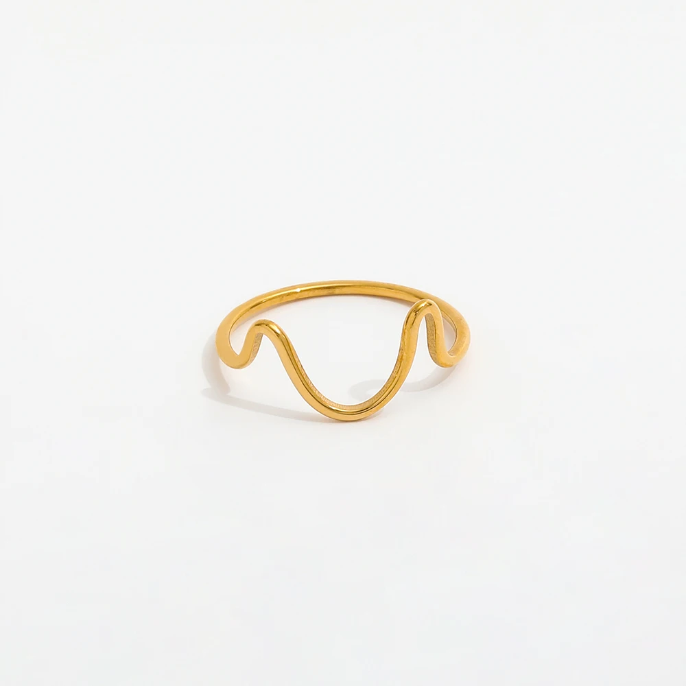 

Joolim Jewelry 18K Gold Plated Stainless Steel Line Big Wave Rings for Women