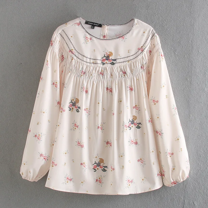 

C9570 New Spring 2020 Women Long Sleeve Floral Print Embroidery long Sleeve Blouse Women Casual Blouses Shirts Tops Clothing