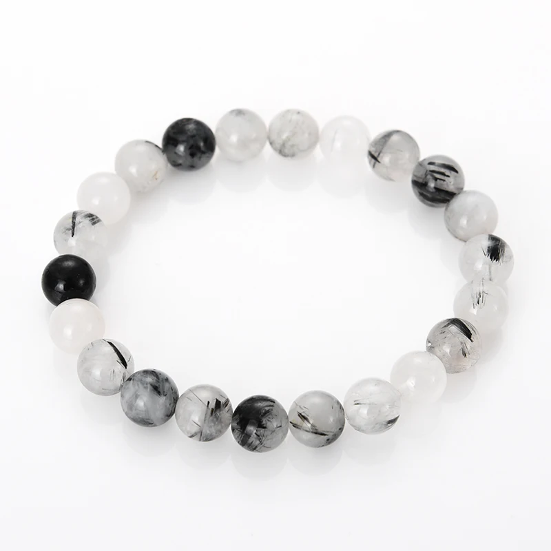 

Natural Gemstone Bangles Healing stone Beads Bracelets for Women Jewelry pulsera mujeres,bracelets de pierre gemme naturelles, Clear and black